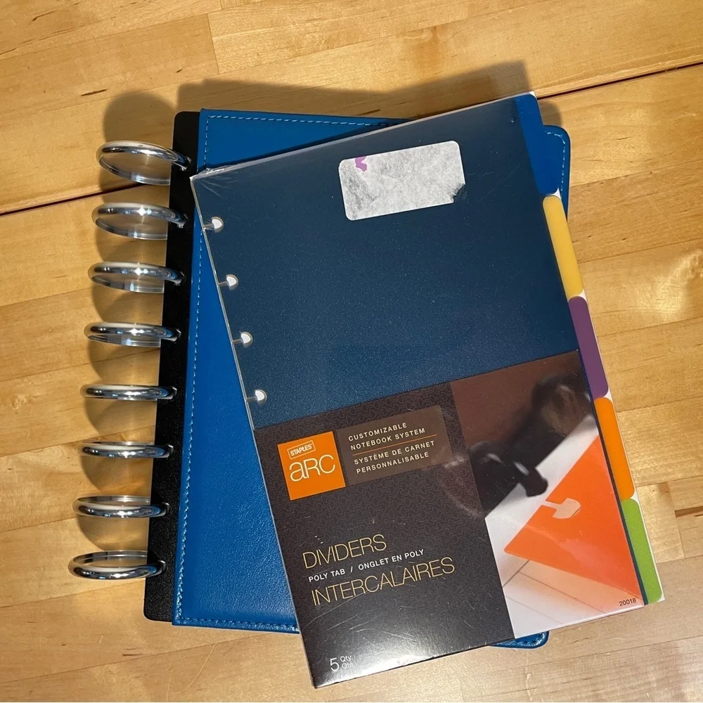 M by Staples arc Blue Leather Planner with Silver Tone Rings